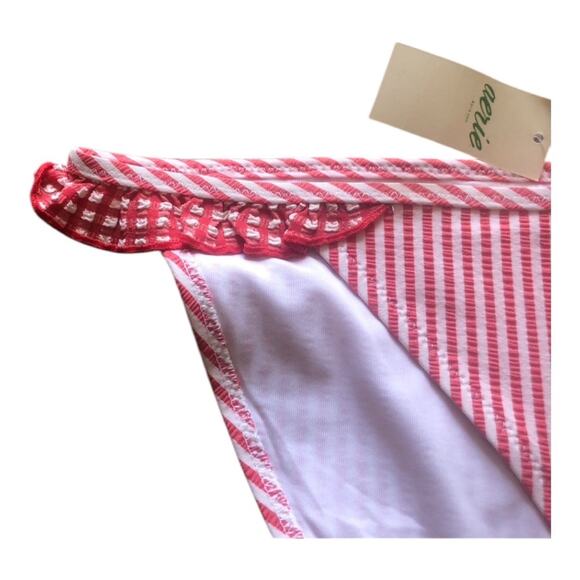 Aerie NWT Red White Striped Seersucker Ruffle Bikini Bottoms Small Boho Chic - Picture 5 of 13